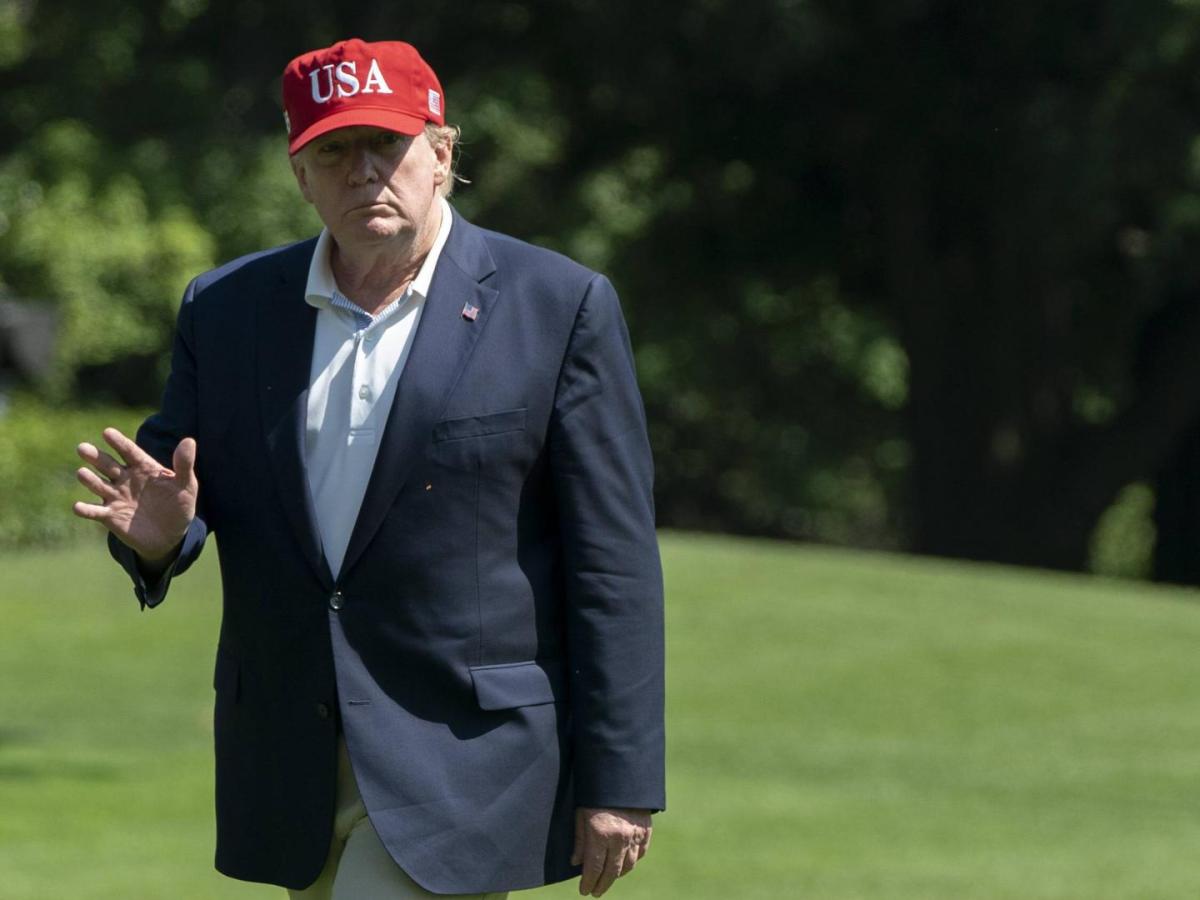 United States President Donald J Trump returns to the White House in Washington DC following a tri