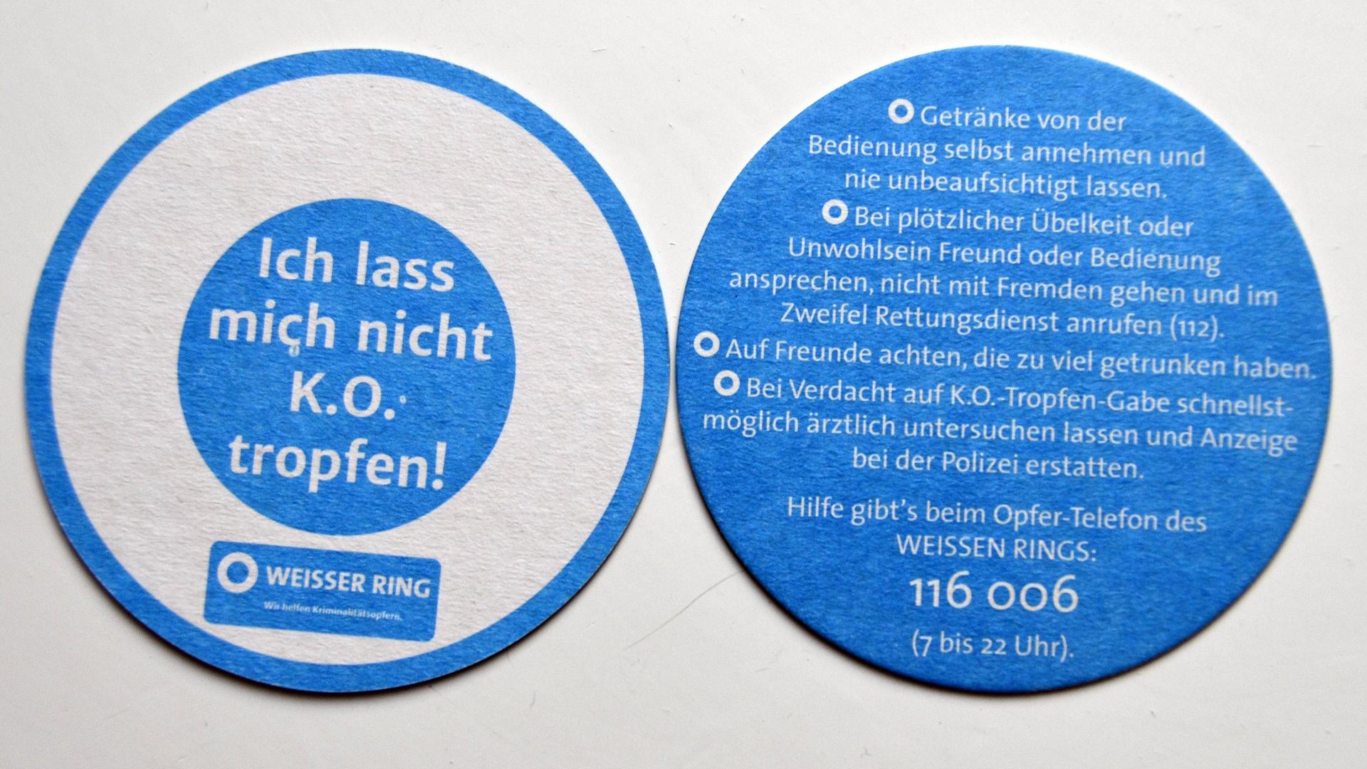 Flyer mit Regeln zum Verhalten bei K.O. Tropfen