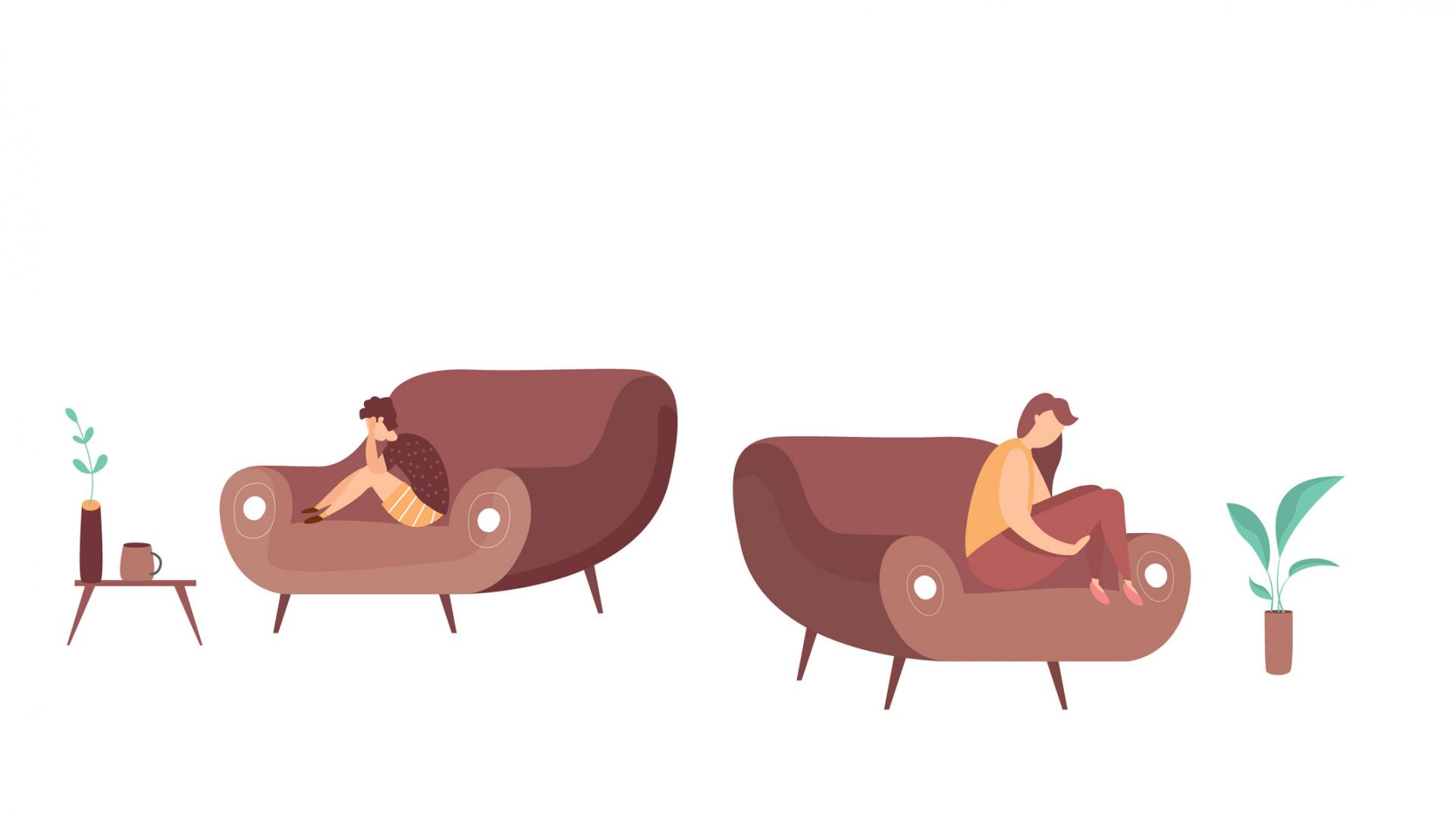 couch zuhause Paar beziehung traurig grafik comic