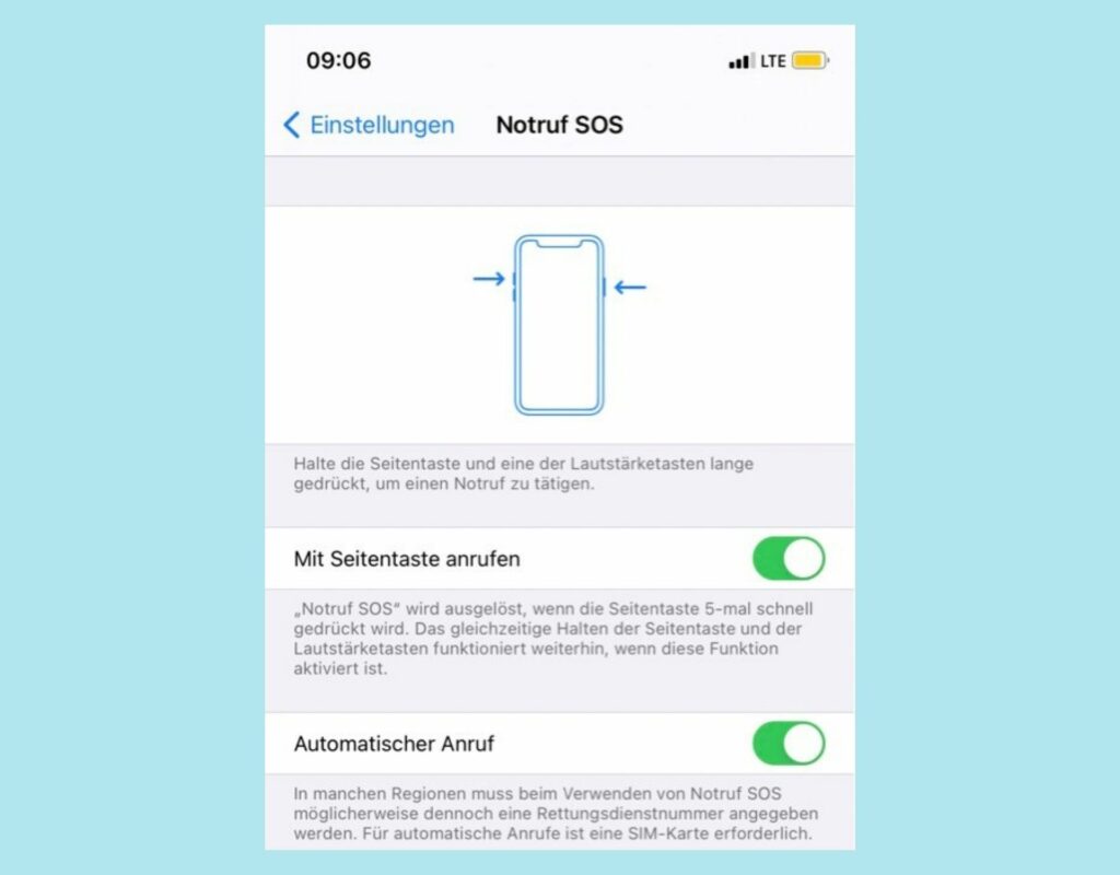 Screenshot Notruf-Funktion iOS