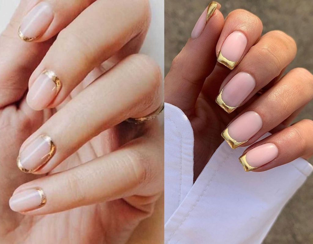 Gold French Nails