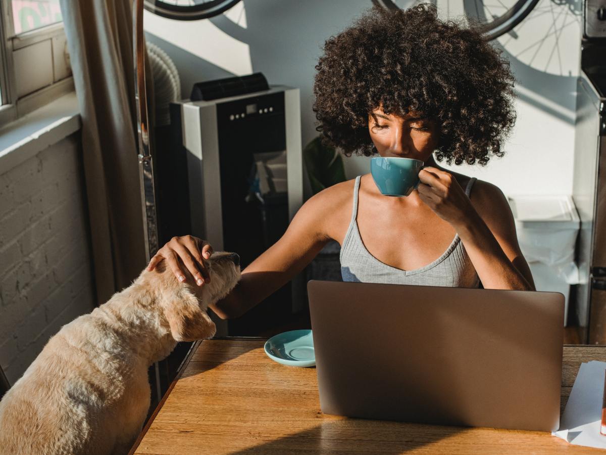 Frau mit Katze am Laptop