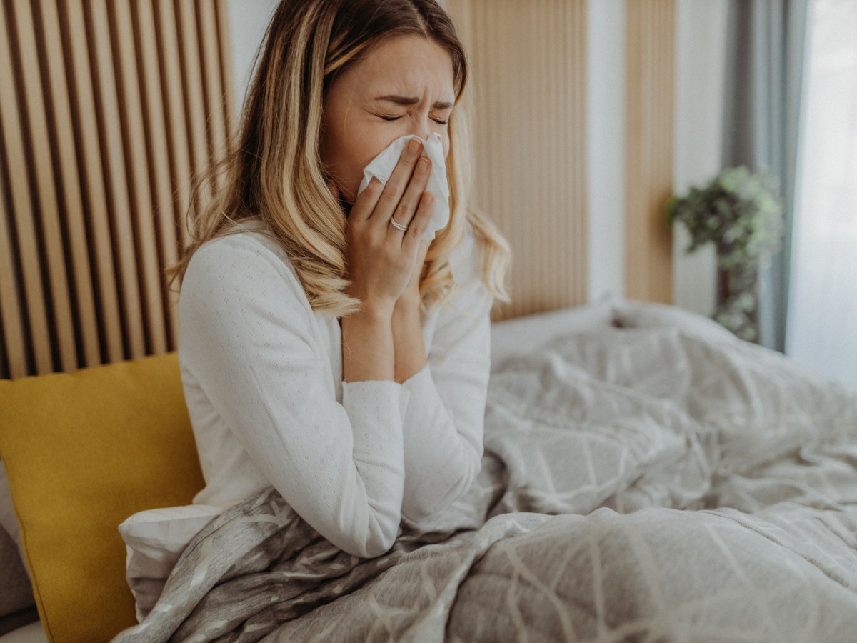 Frau Fieber Schnupfen Bett