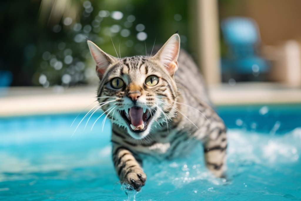 Katze rennt ins Wasser