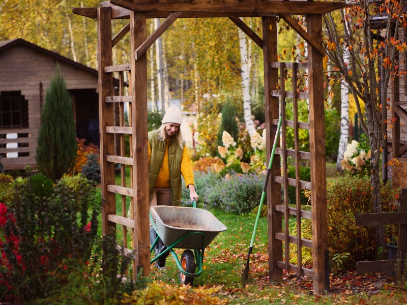 Frau im herbstlichen Garten