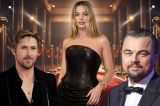 Die Schauspieler Margot Robbie, Ryan Gosling und Leonardo DiCaprio vor dem roten Teppich.