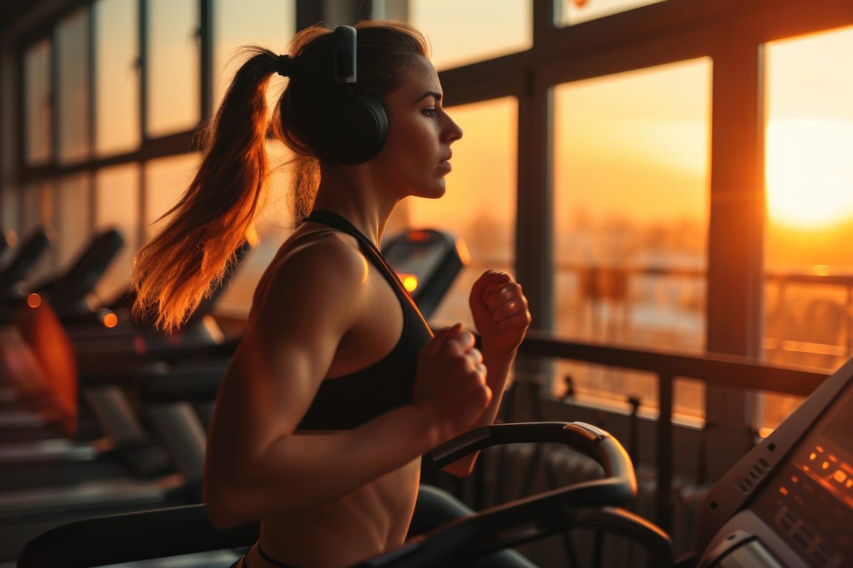 Frau mit Muskeln auf dem Laufband