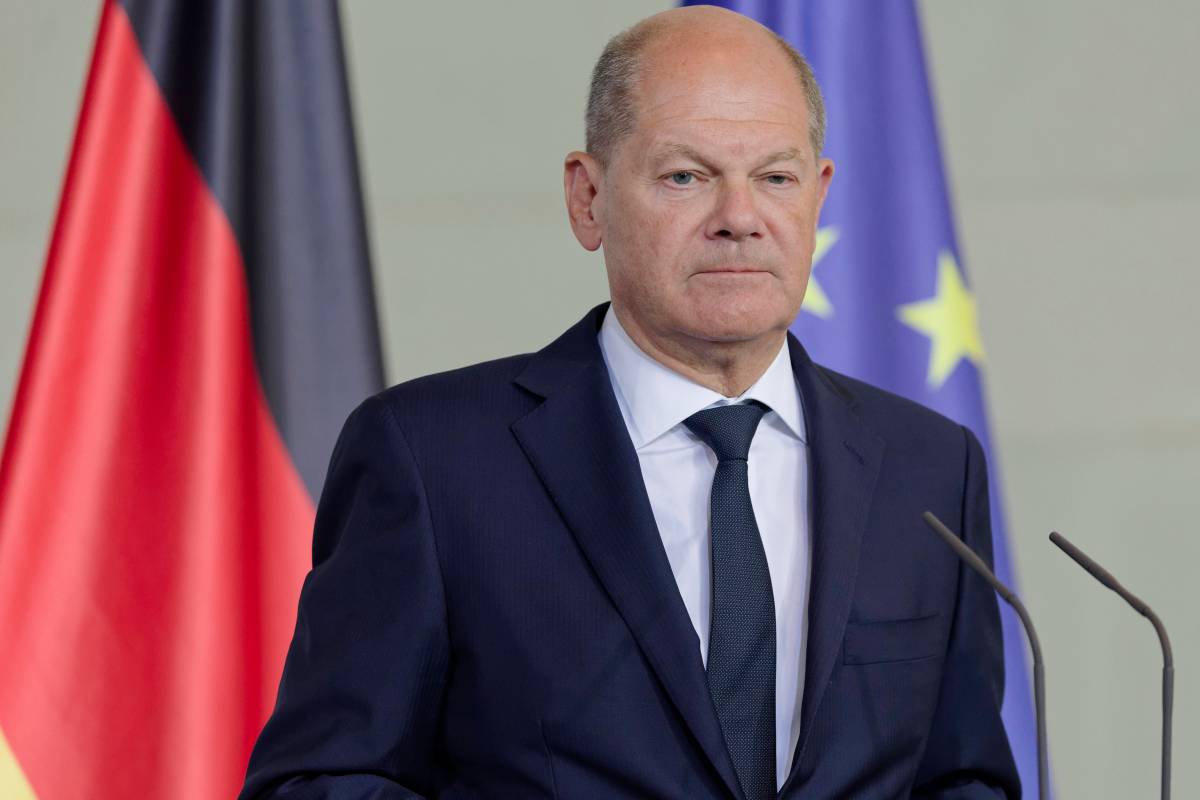 Bundeskanzler Olaf Scholz bei einem Pressetermin.