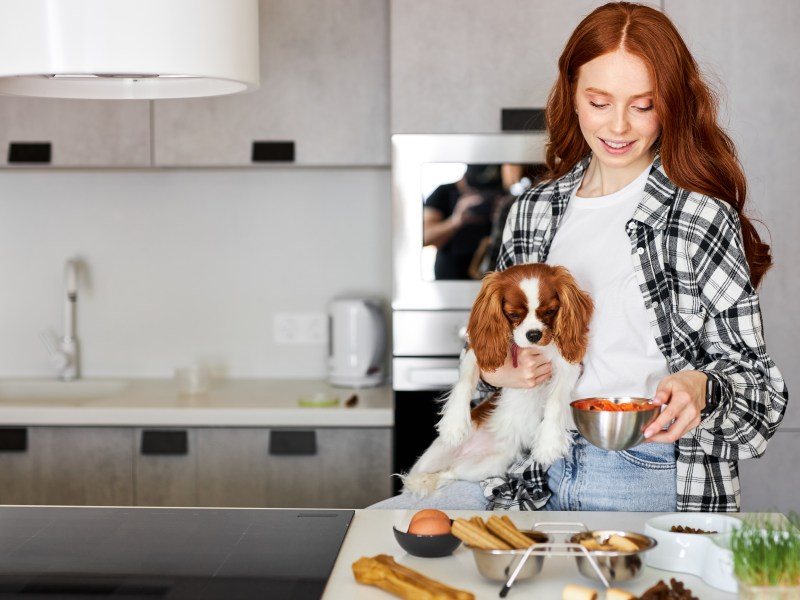 Frau kocht für Hund