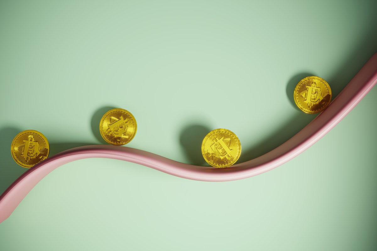 Münzen rollen auf einer kleinen Wellenlinie.