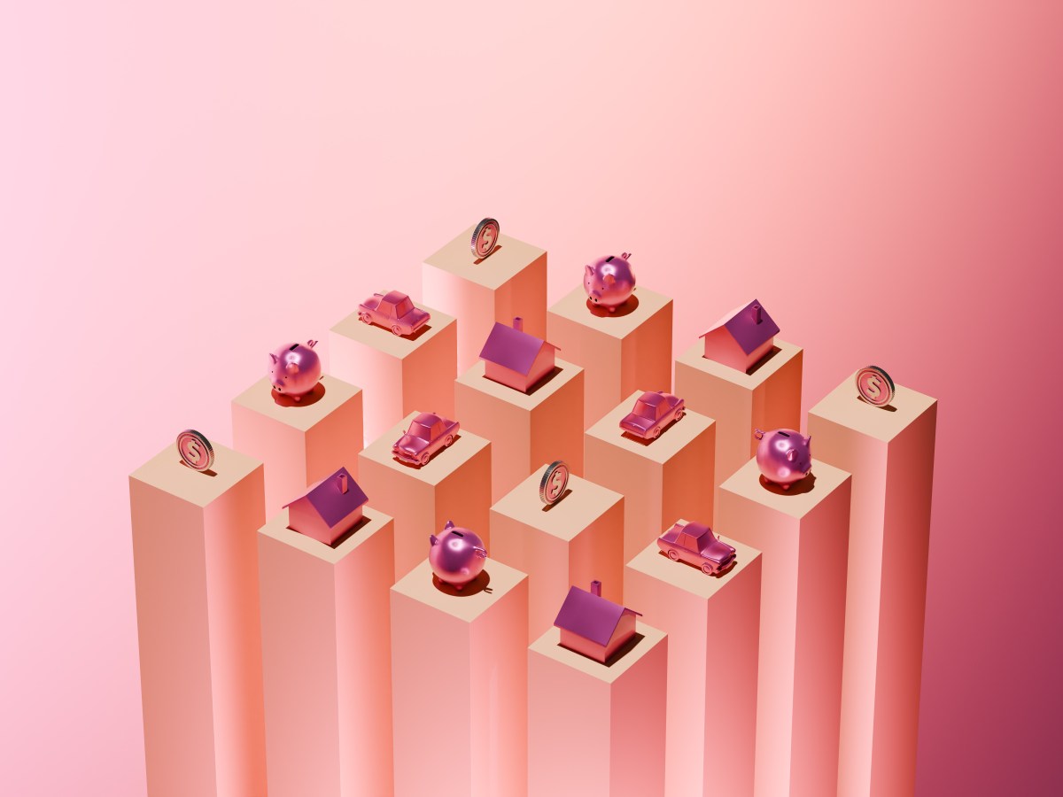 Konzeptionelles Bild der gelben Balken veranschaulichen verschiedene Finanzposten und Ausgaben wie Hypotheken, Autokredite und Ersparnisse.