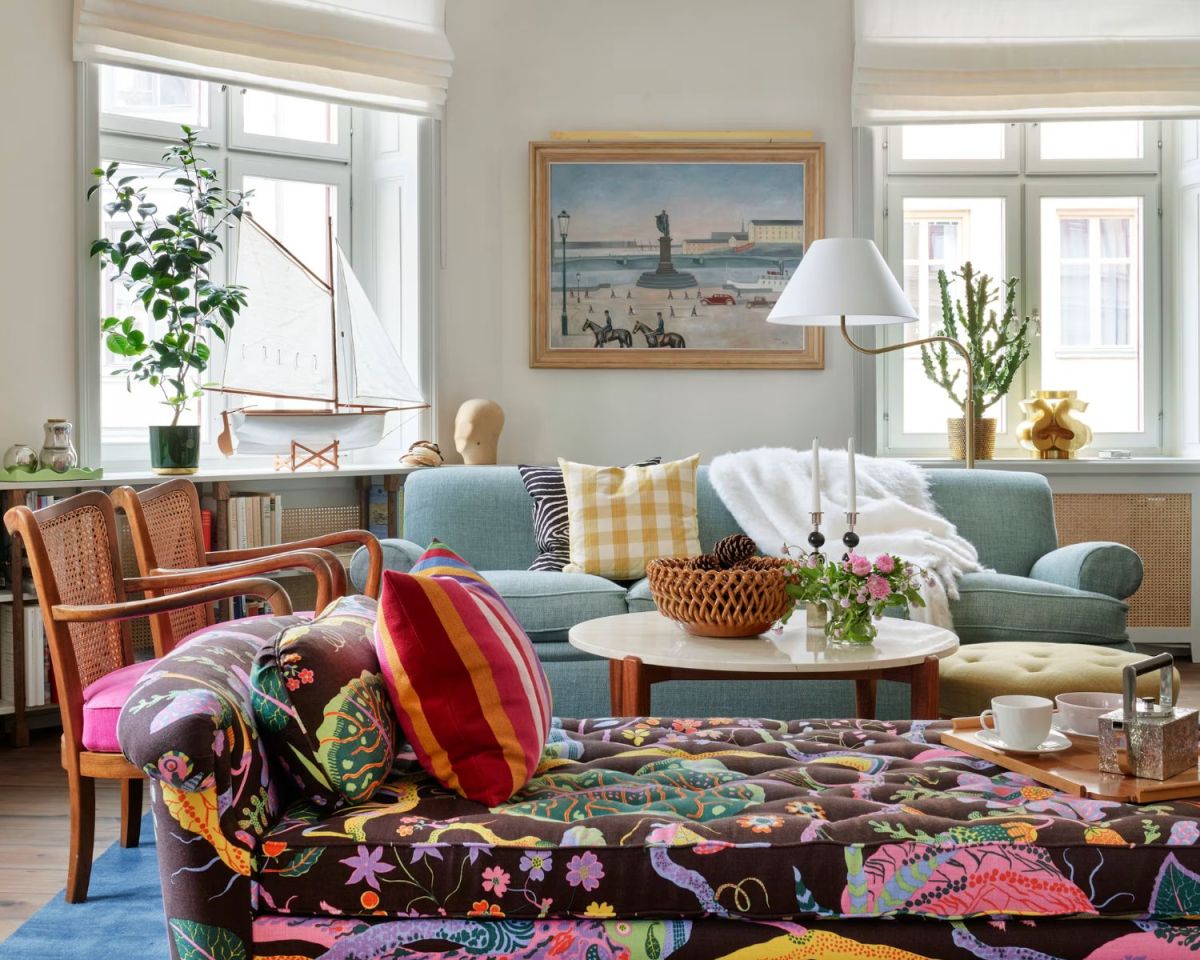 Wohnzimmer im Skandi-Maximalism