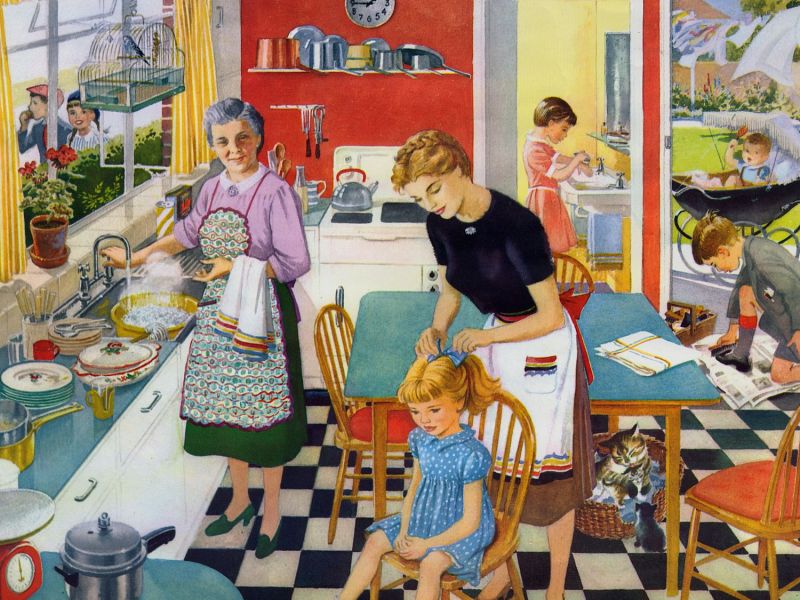 Küche im Poster-Vintage-Stil.