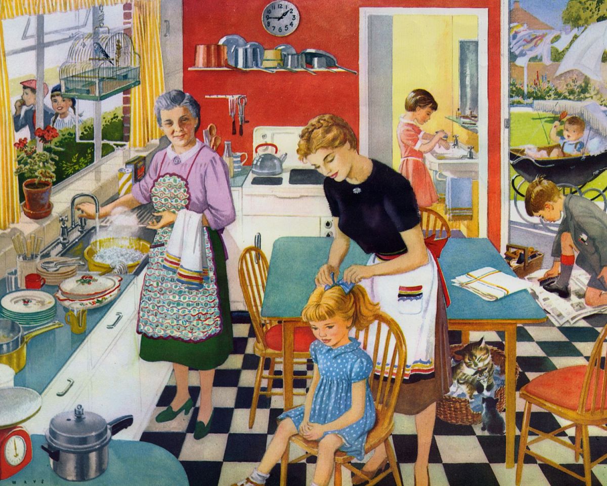 Küche im Poster-Vintage-Stil.