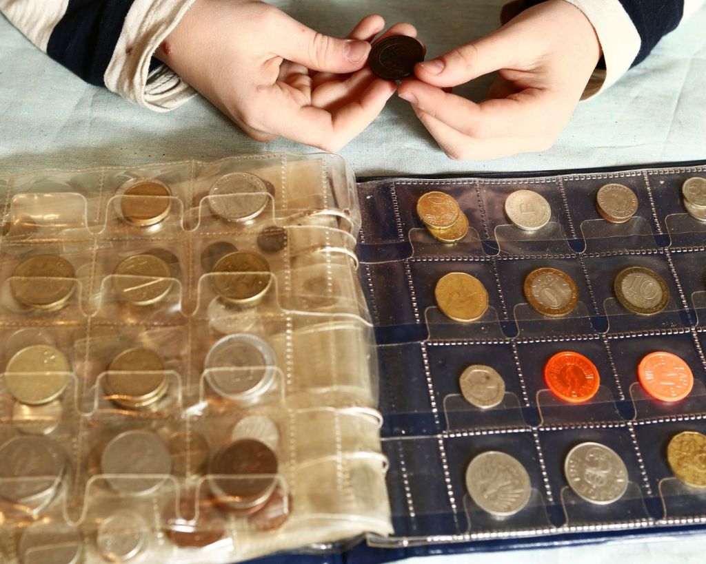 Ordner mit Münzsammlung.