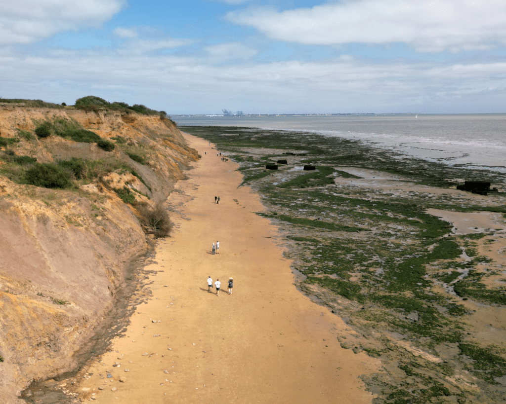 Der Strand von Walton-on-the-Naze in Essex, England, ist bekannt für seine Fossilien.
